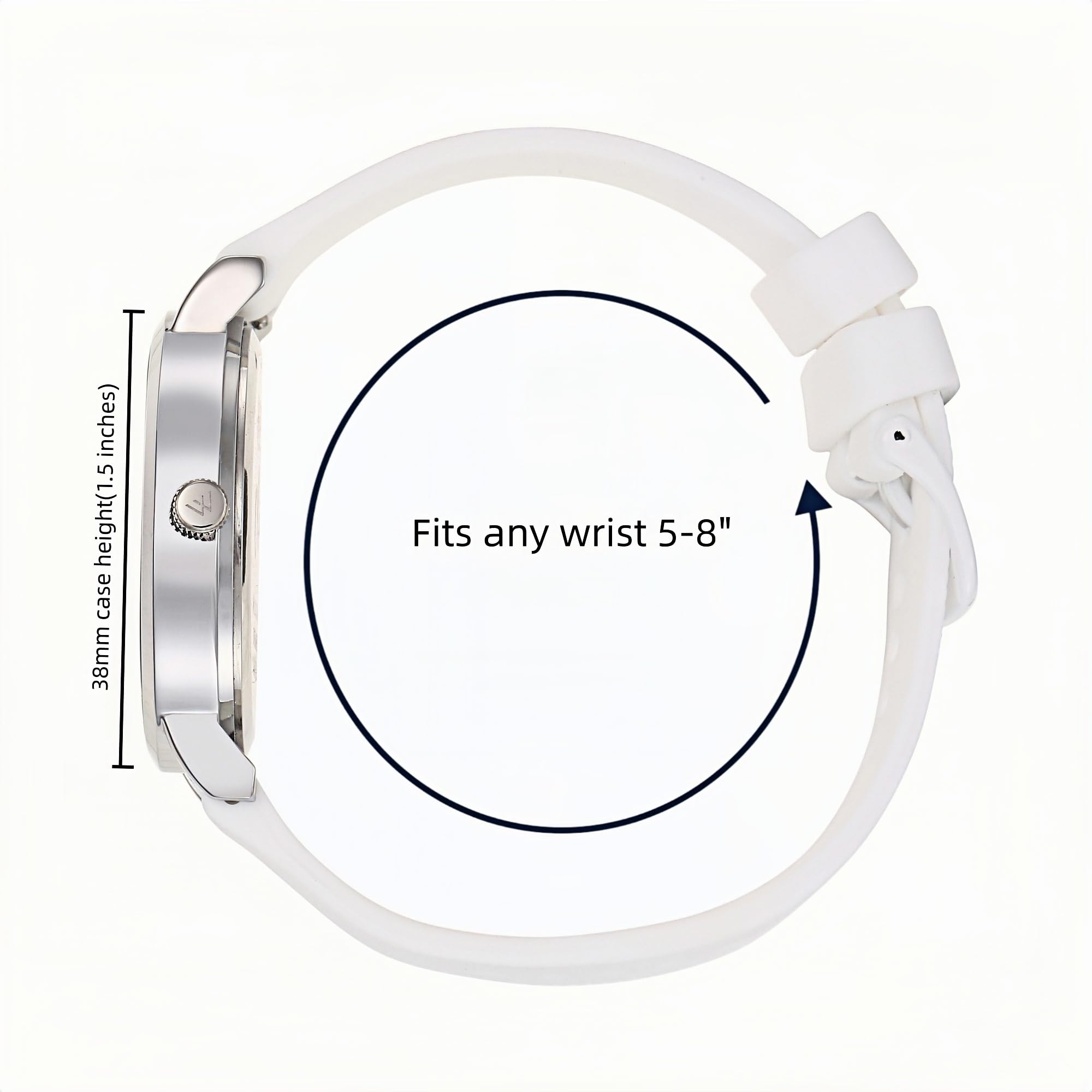 Olivia Numbers Silicone Watch in Silver with White silicone band, 38mm