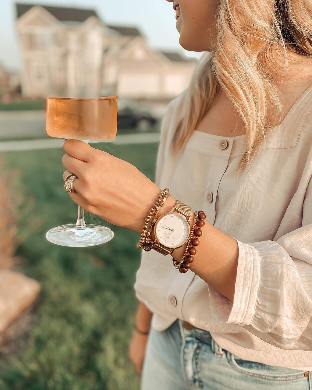 Olivia Crystal Watch in Rose Gold with Rose Gold metal mesh band, 38mm