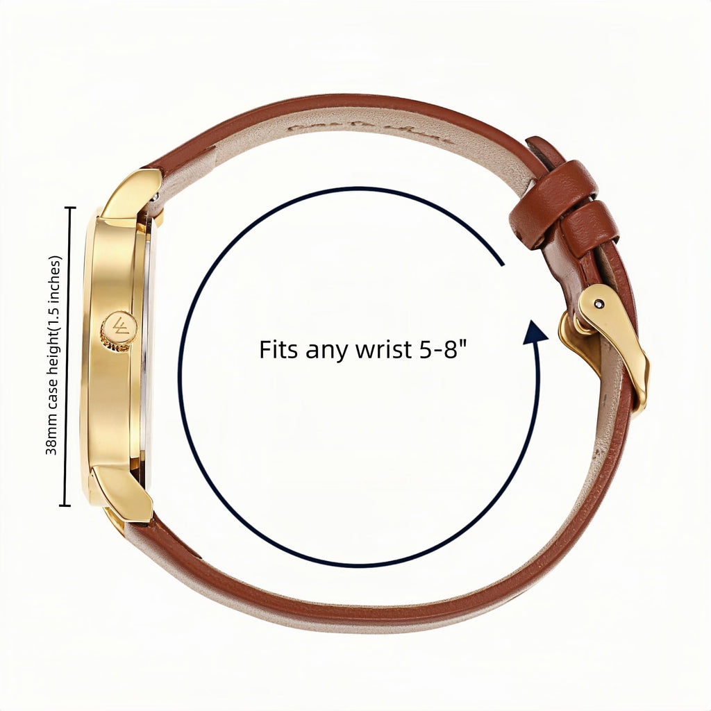 Olivia Numbers Leather Watch in Gold with Brown leather band, 38mm