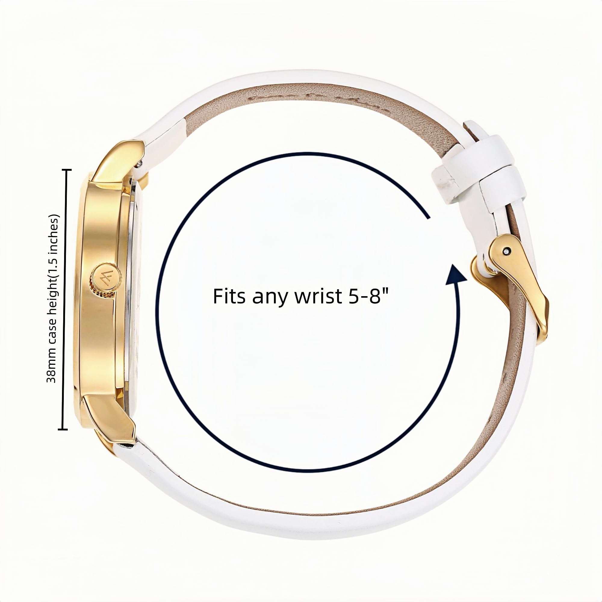 Olivia Numbers Leather Watch in Gold with White leather band, 38mm
