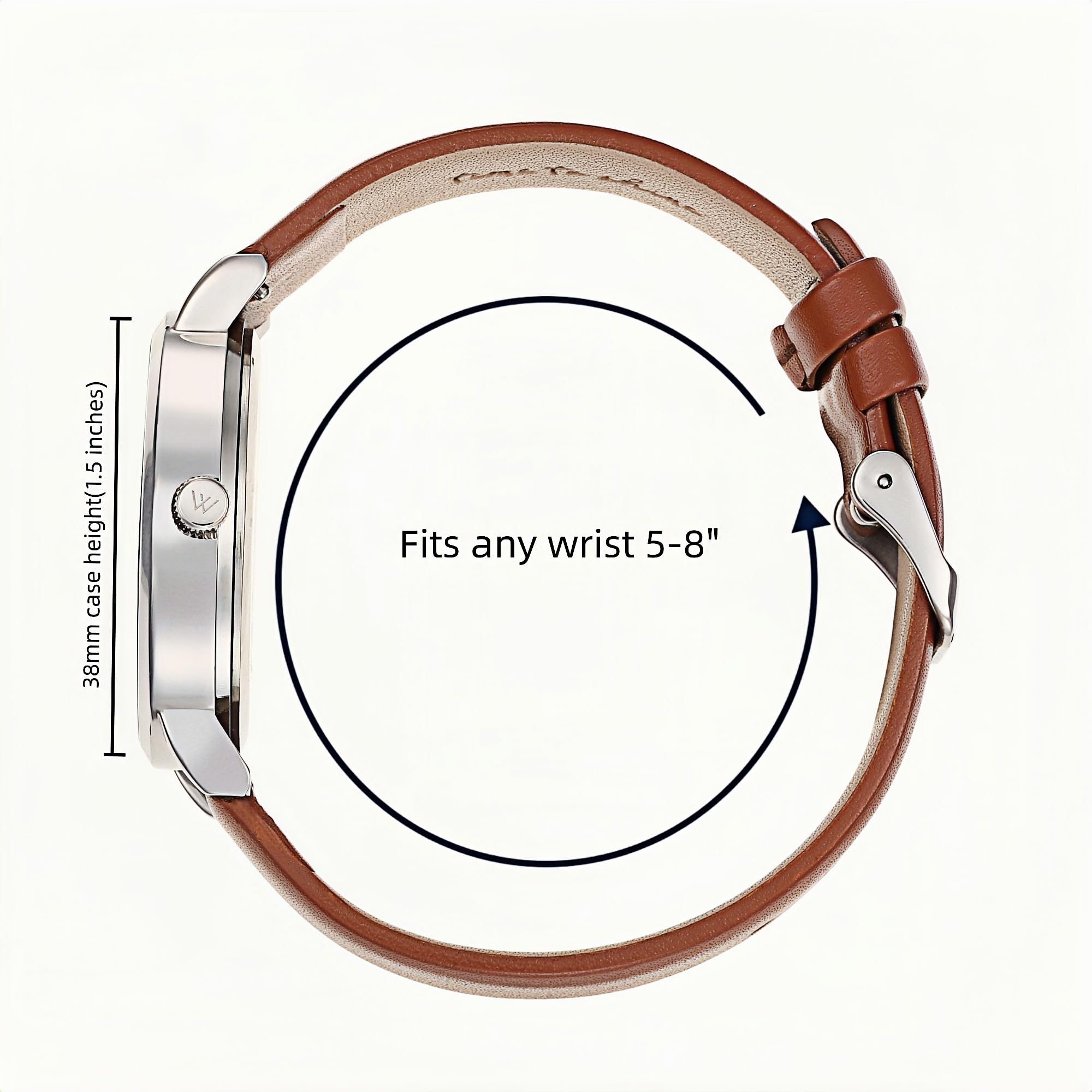 Olivia Numbers Leather Watch in Silver with Brown leather band, 38mm