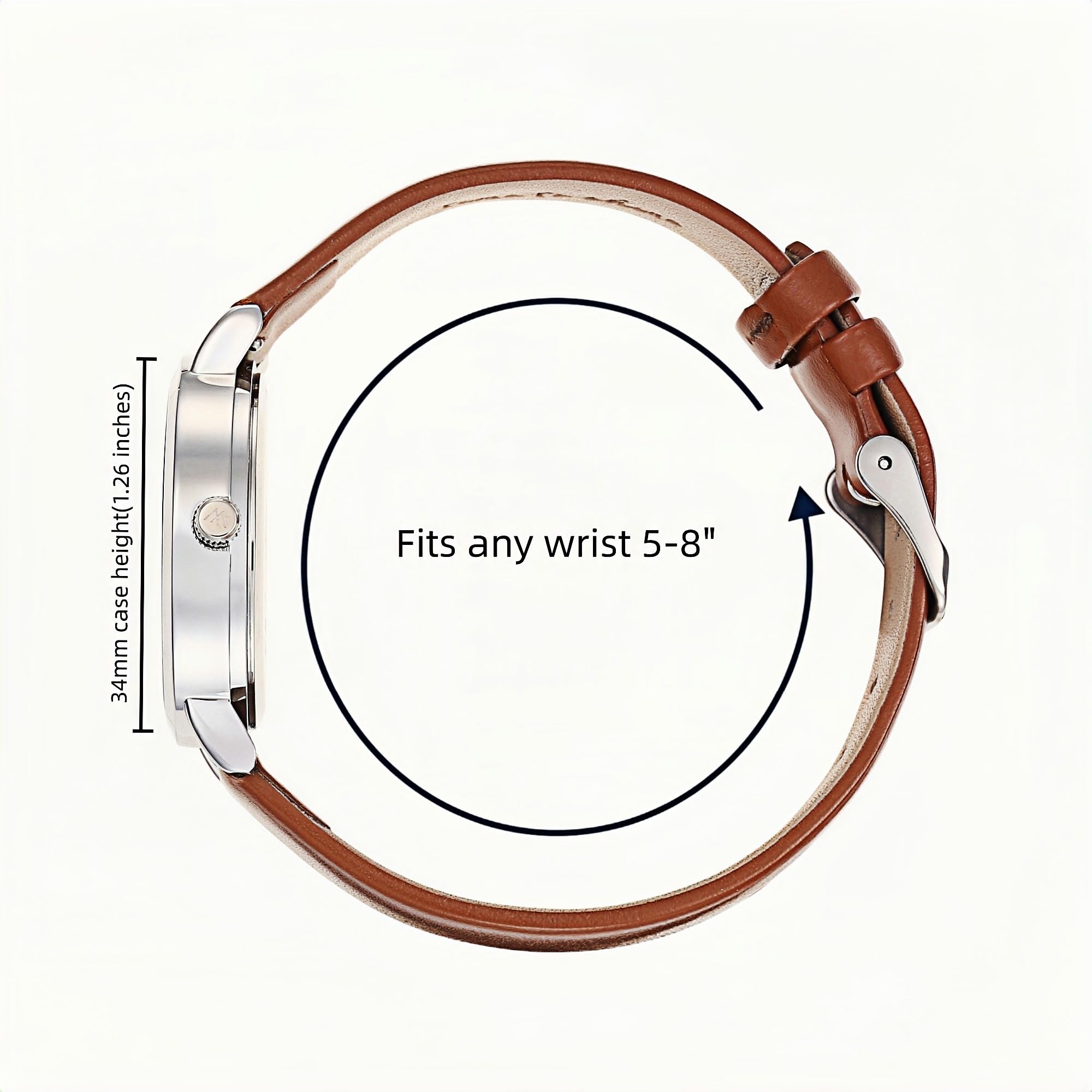 Olivia Numbers Leather Watch in Silver with Brown leather band, 34mm