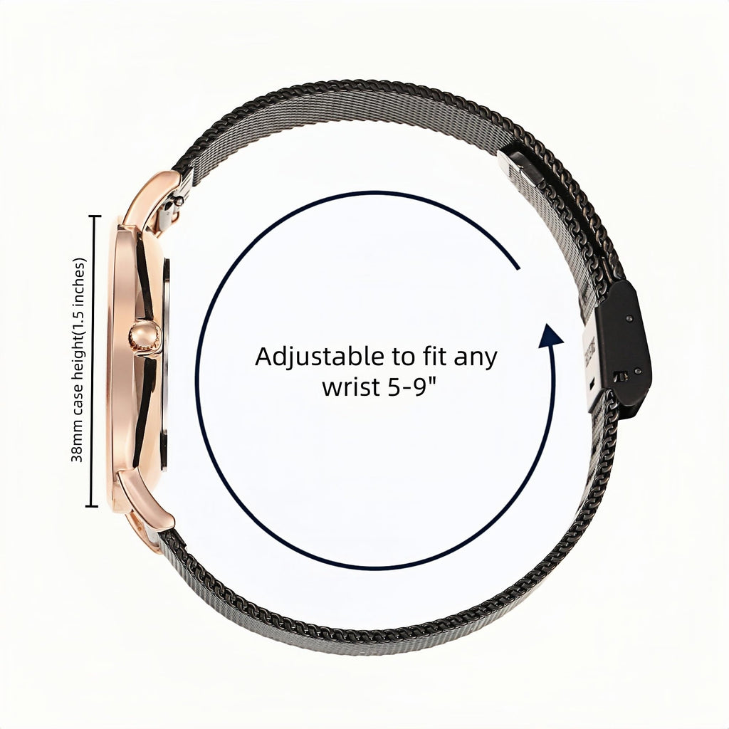 Stella Mesh Watch in Black with Black metal mesh band, 38mm