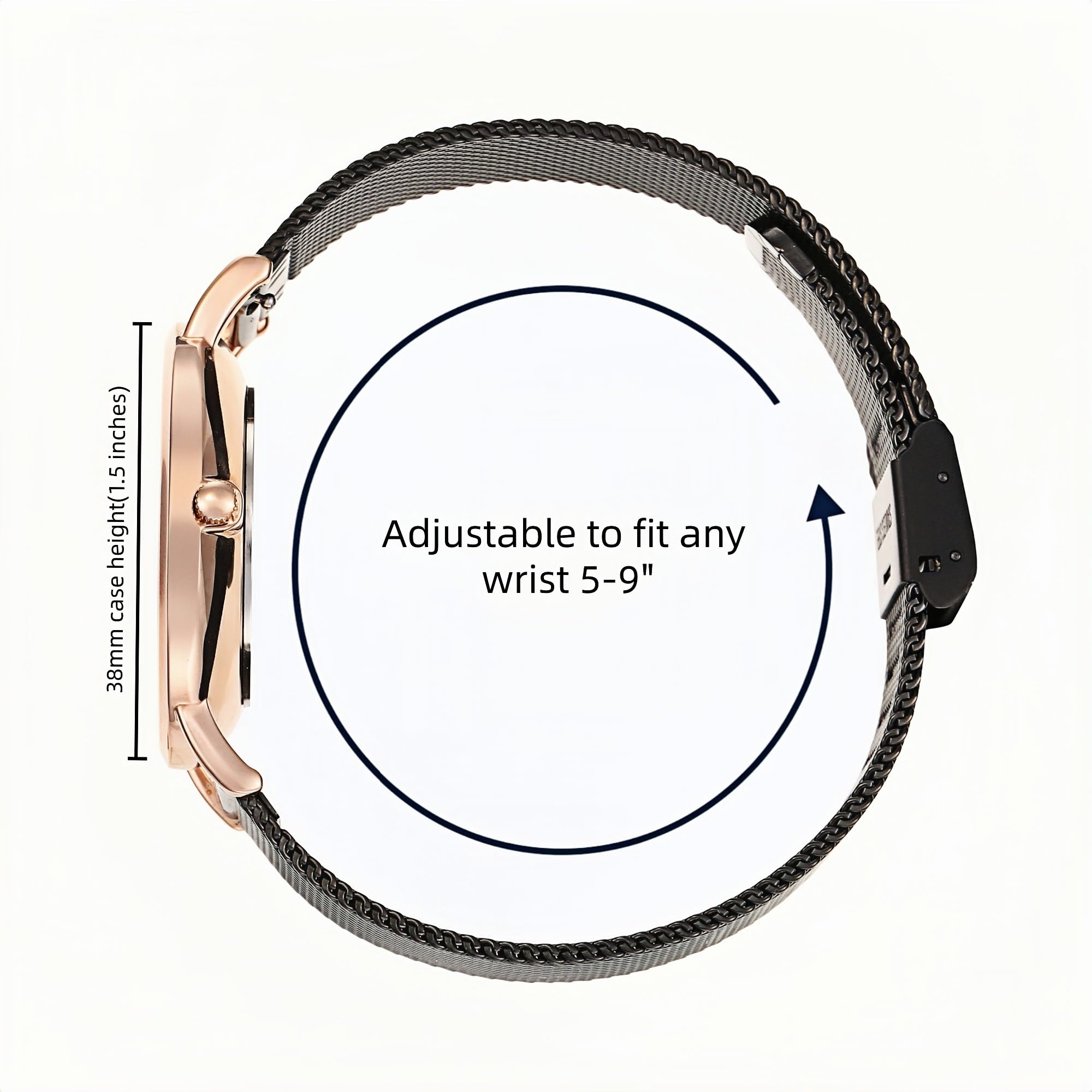 Stella Mesh Watch in Black with Black metal mesh band, 38mm