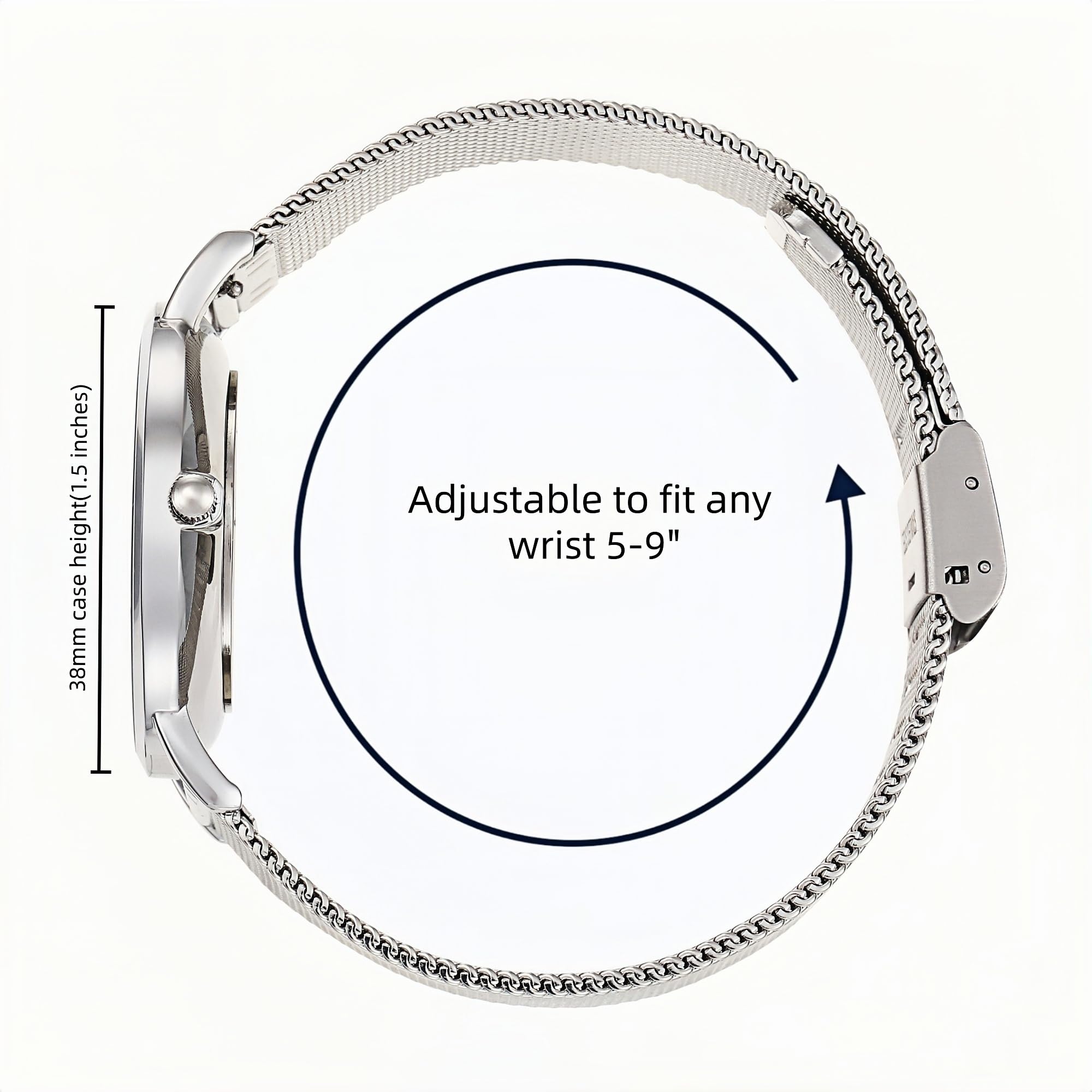Stella Mesh Watch in Silver with Silver metal mesh band, 38mm