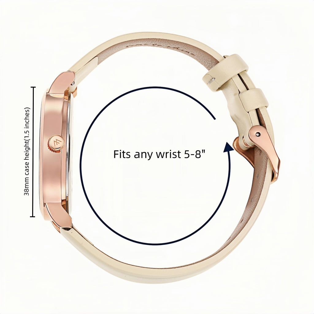 Olivia Numbers Leather Watch in Rose Gold with White leather band, 38mm