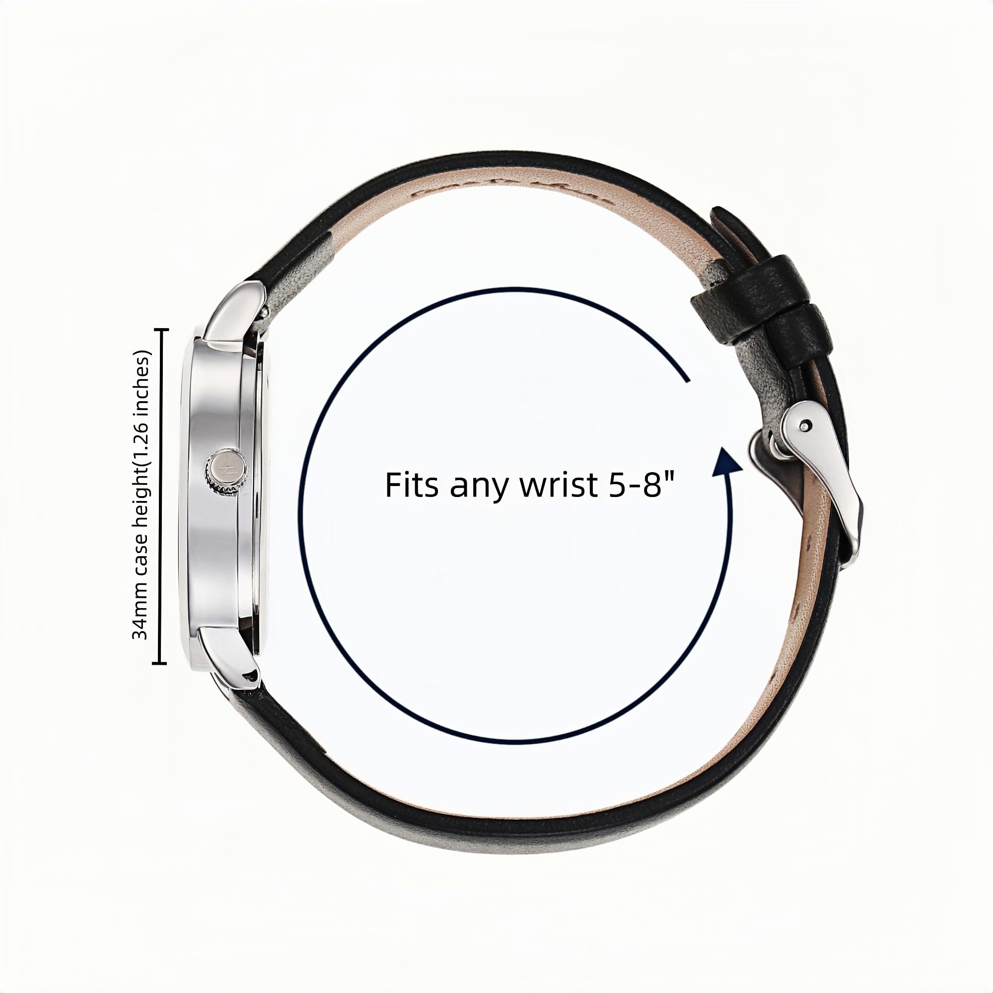 Olivia Numbers Leather Watch in Silver with Black leather band, 34mm