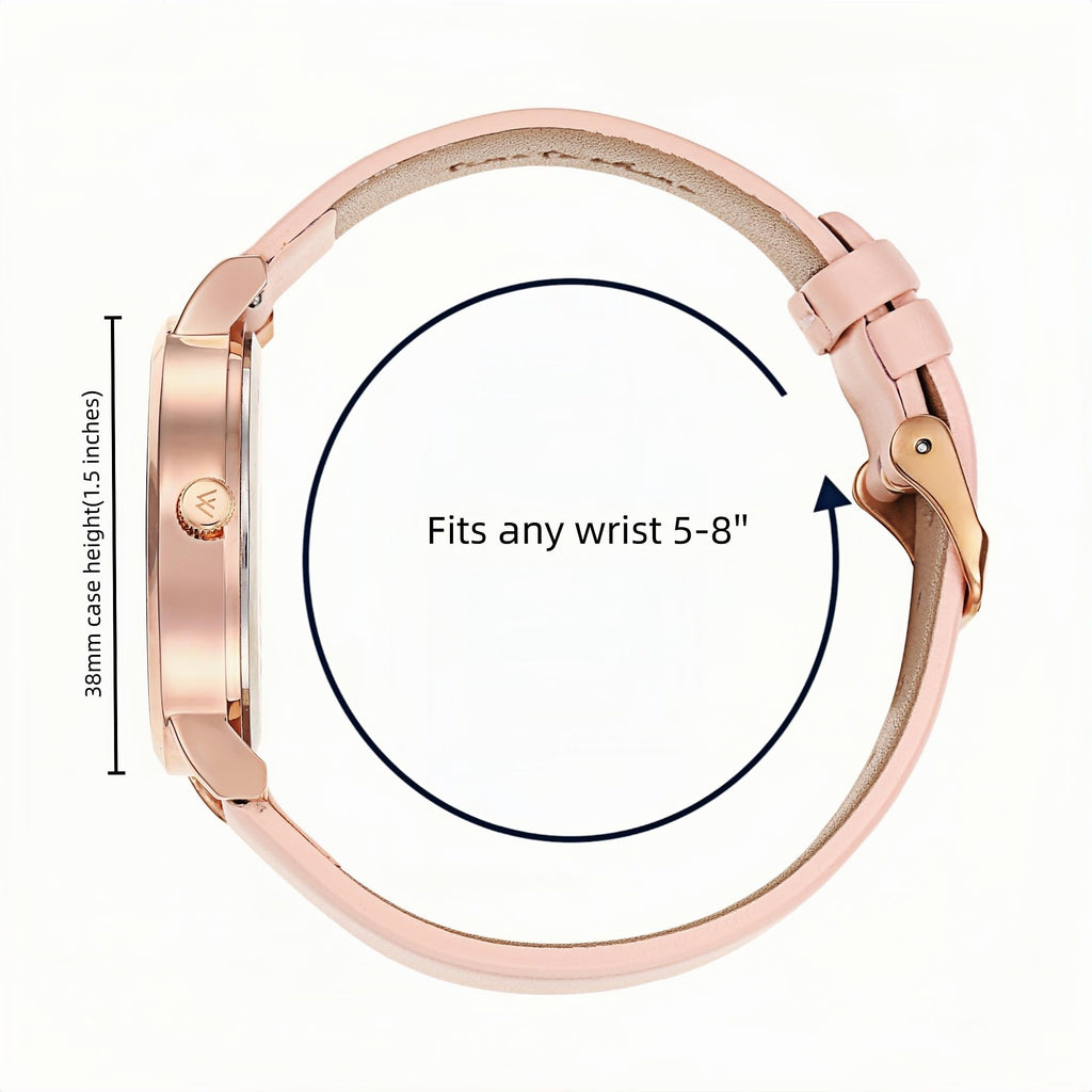 Olivia Numbers Leather Watch in Rose Gold with Pink leather band, 38mm