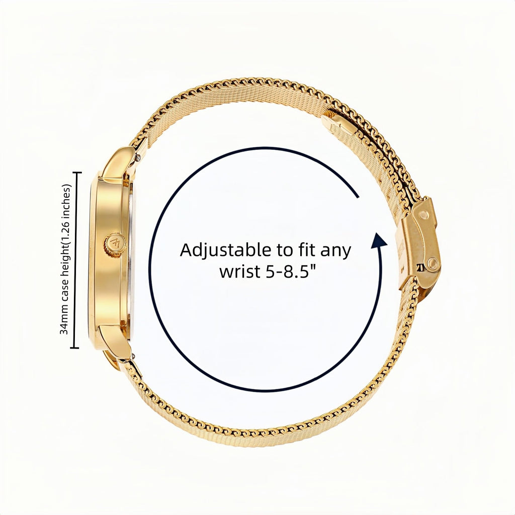Olivia Crystal Watch in Gold with Gold metal mesh band, 34mm
