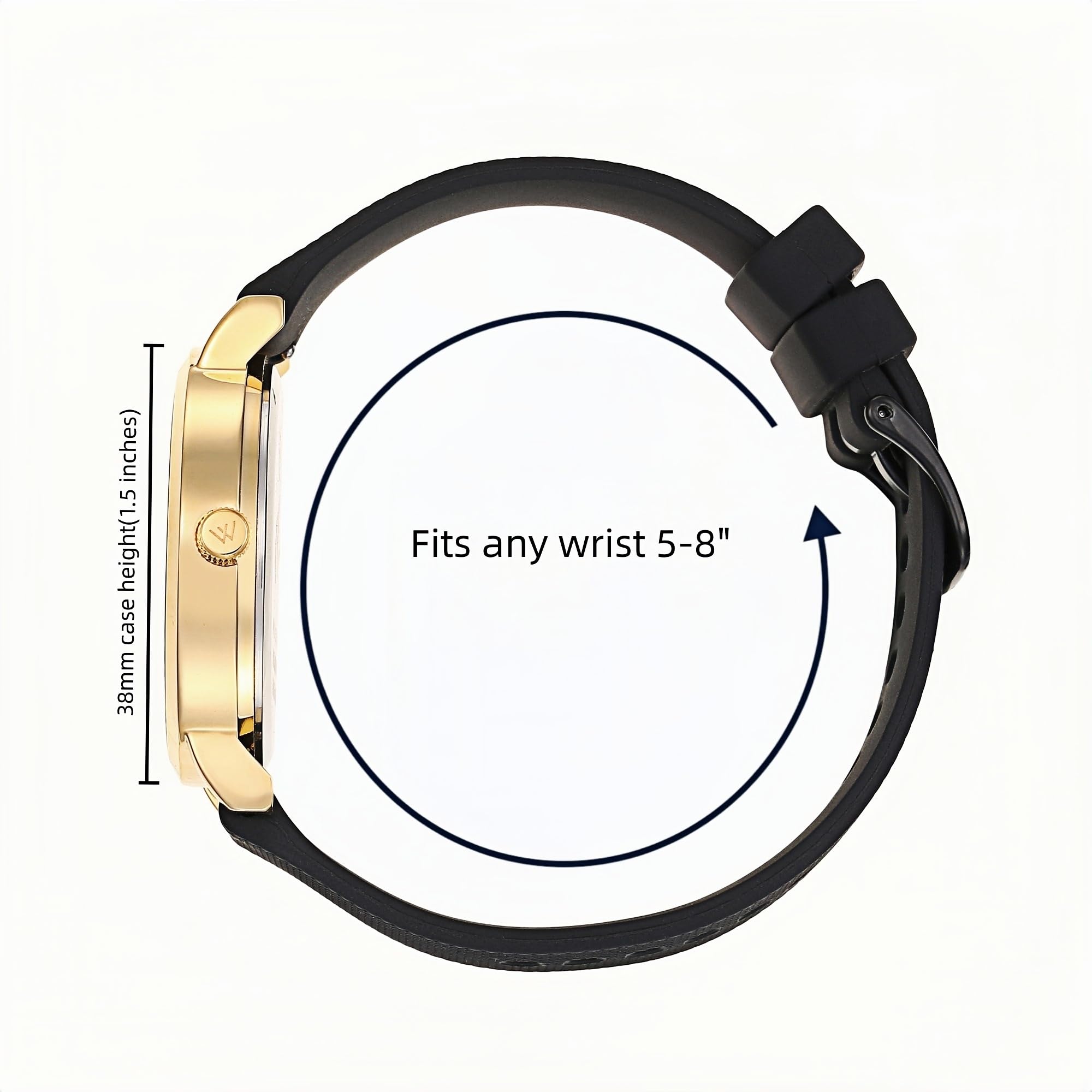 Olivia Numbers Silicone Watch in Gold with Black silicone band, 38mm