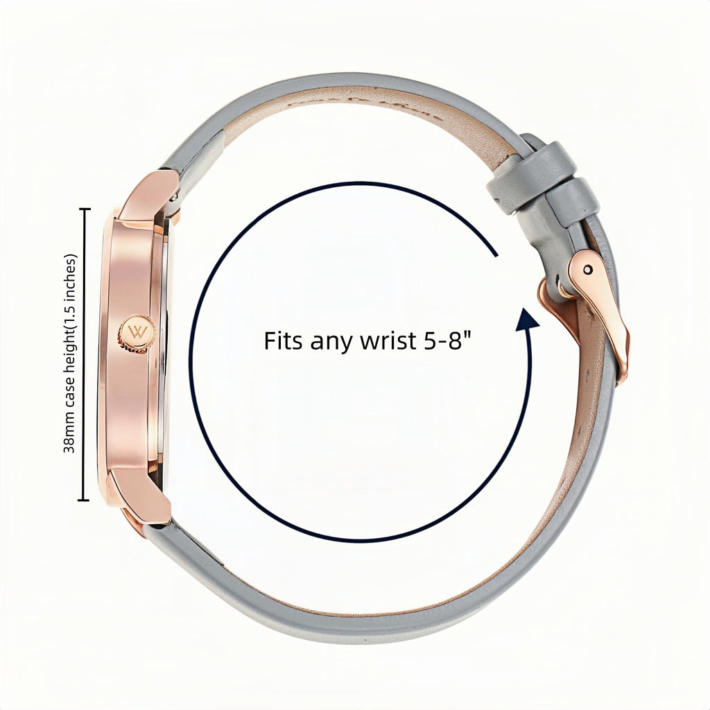Olivia Numbers Leather Watch in Rose Gold with Grey leather band, 38mm