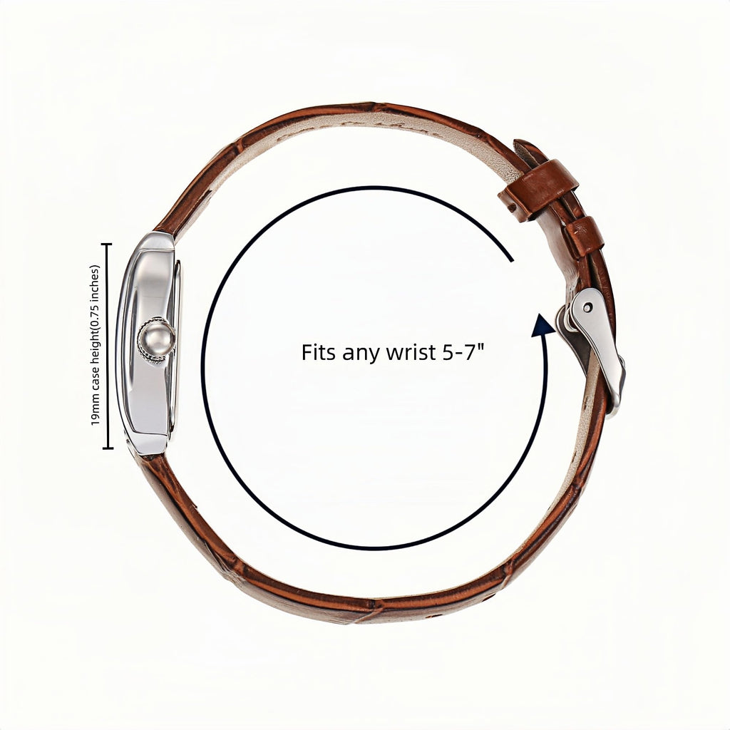 Ruth Oval Watch in Silver with Brown leather band, 19mm