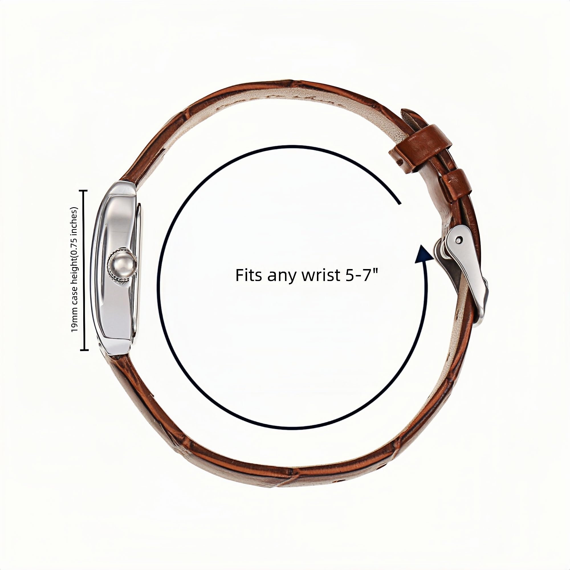 Ruth Oval Watch in Silver with Brown leather band, 19mm
