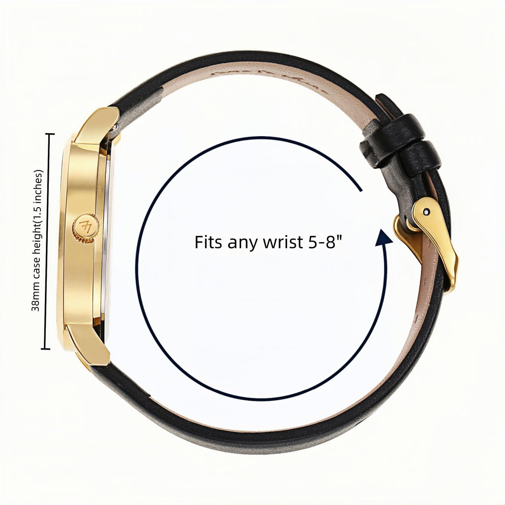 Olivia Numbers Leather Watch in Gold with Black leather band, 38mm