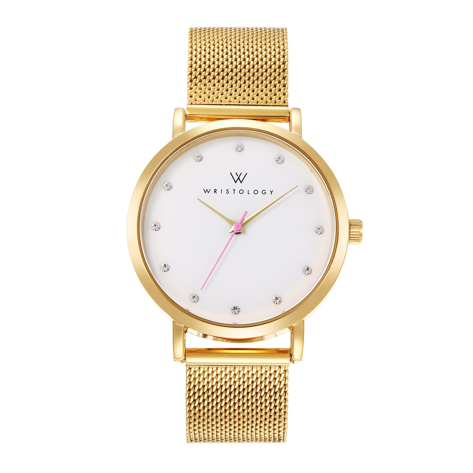 Olivia Crystal Watch in Gold with Gold metal mesh band, 38mm