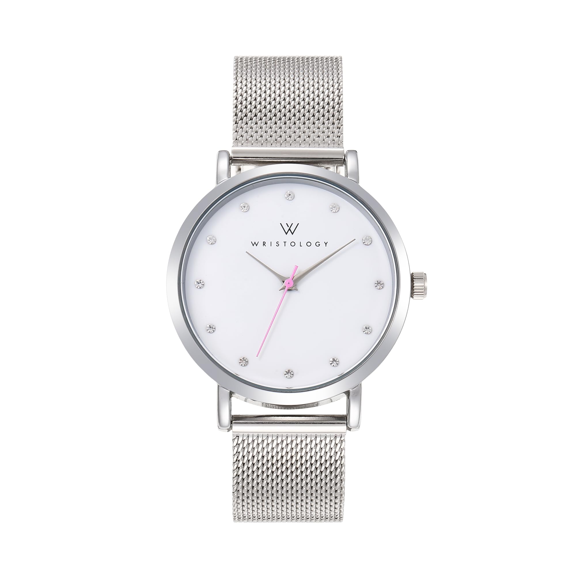 Olivia Crystal Watch in Silver with Silver metal mesh band, 38mm