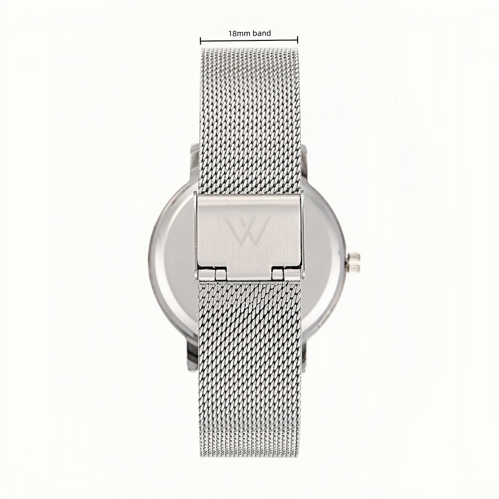 Olivia Crystal Watch in Silver with Silver metal mesh band, 38mm