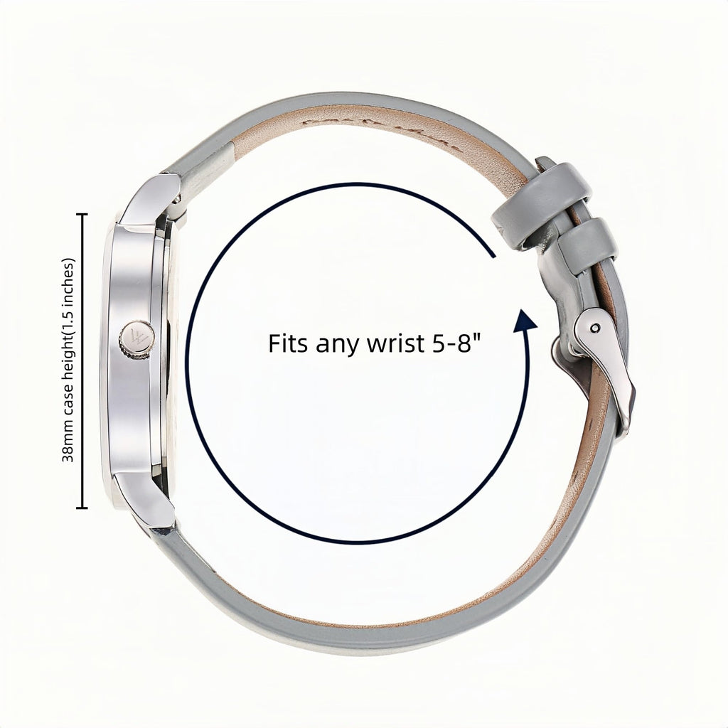 Olivia Numbers Leather Watch in Silver with Grey leather band, 38mm