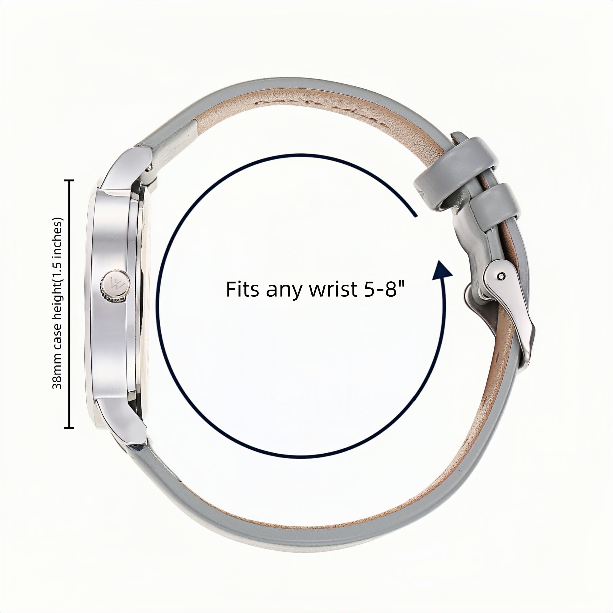 Olivia Numbers Leather Watch in Silver with Grey leather band, 38mm