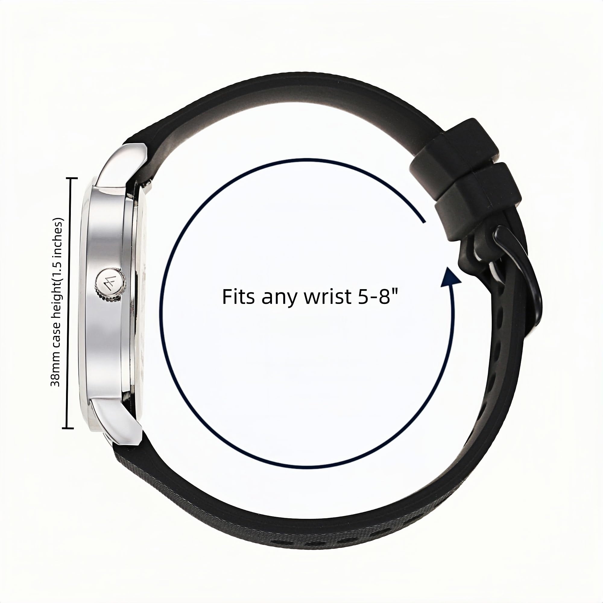 Olivia Numbers Silicone Watch in Silver with Black silicone band, 38mm