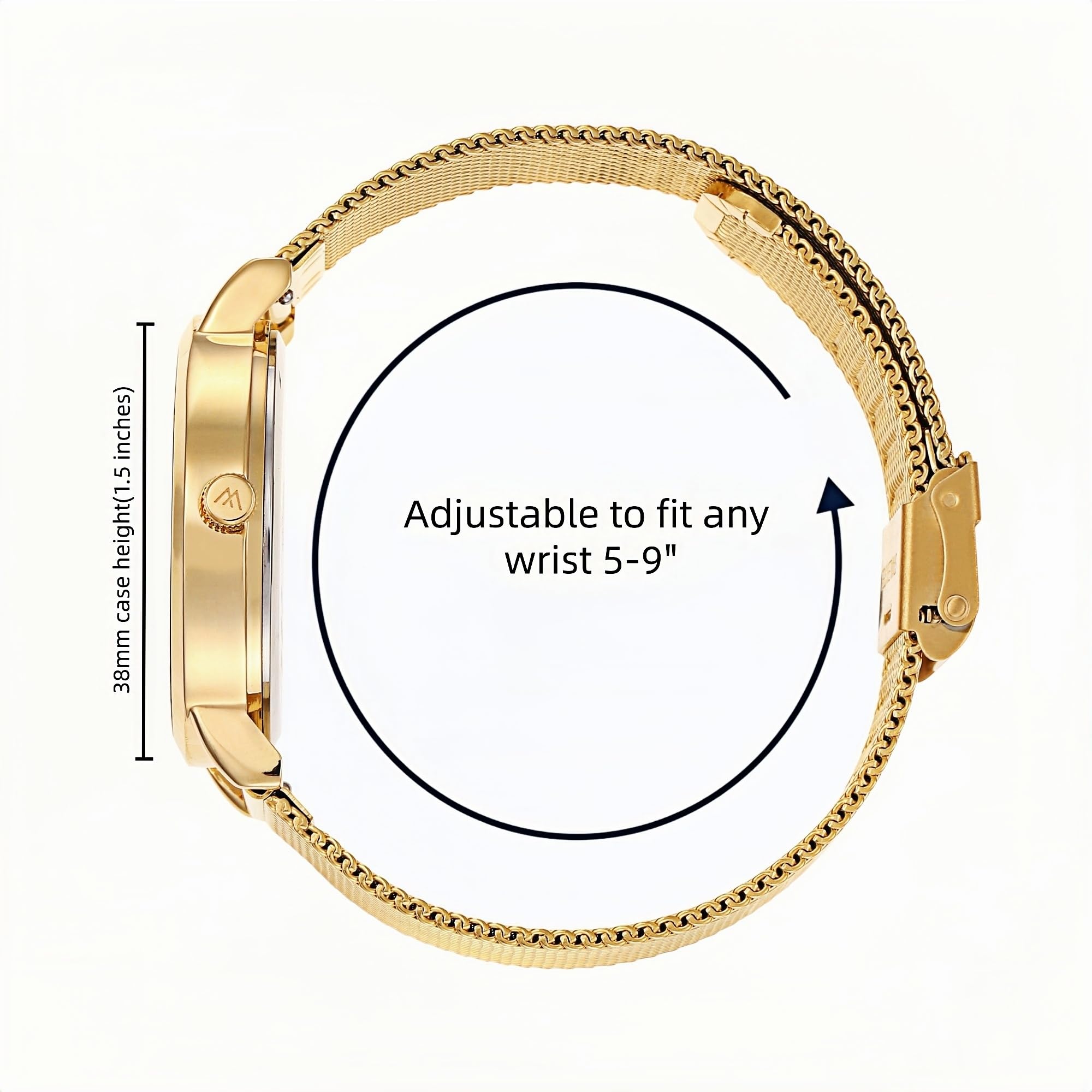 Olivia Numbers Metal Mesh Watch in Gold with Gold metal mesh band, 38mm