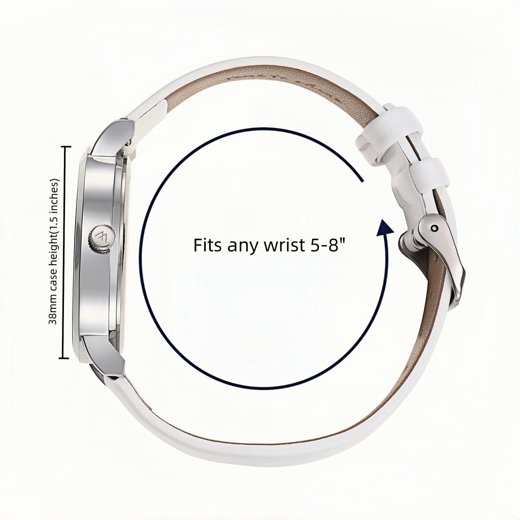 Olivia Numbers Leather Watch in Silver with White leather band, 38mm