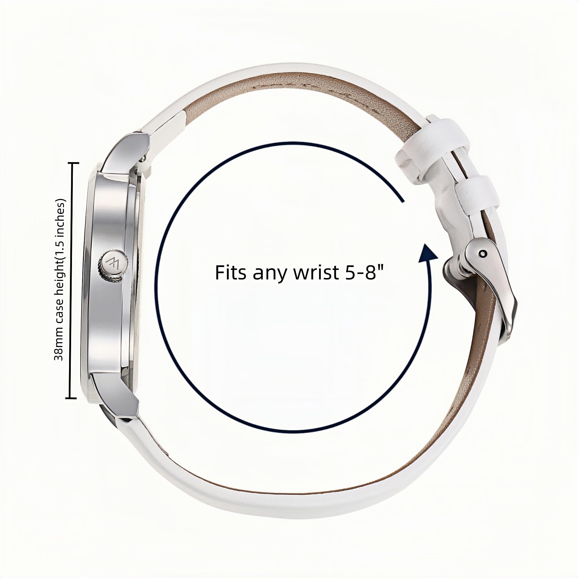 Olivia Numbers Leather Watch in Silver with White leather band, 38mm