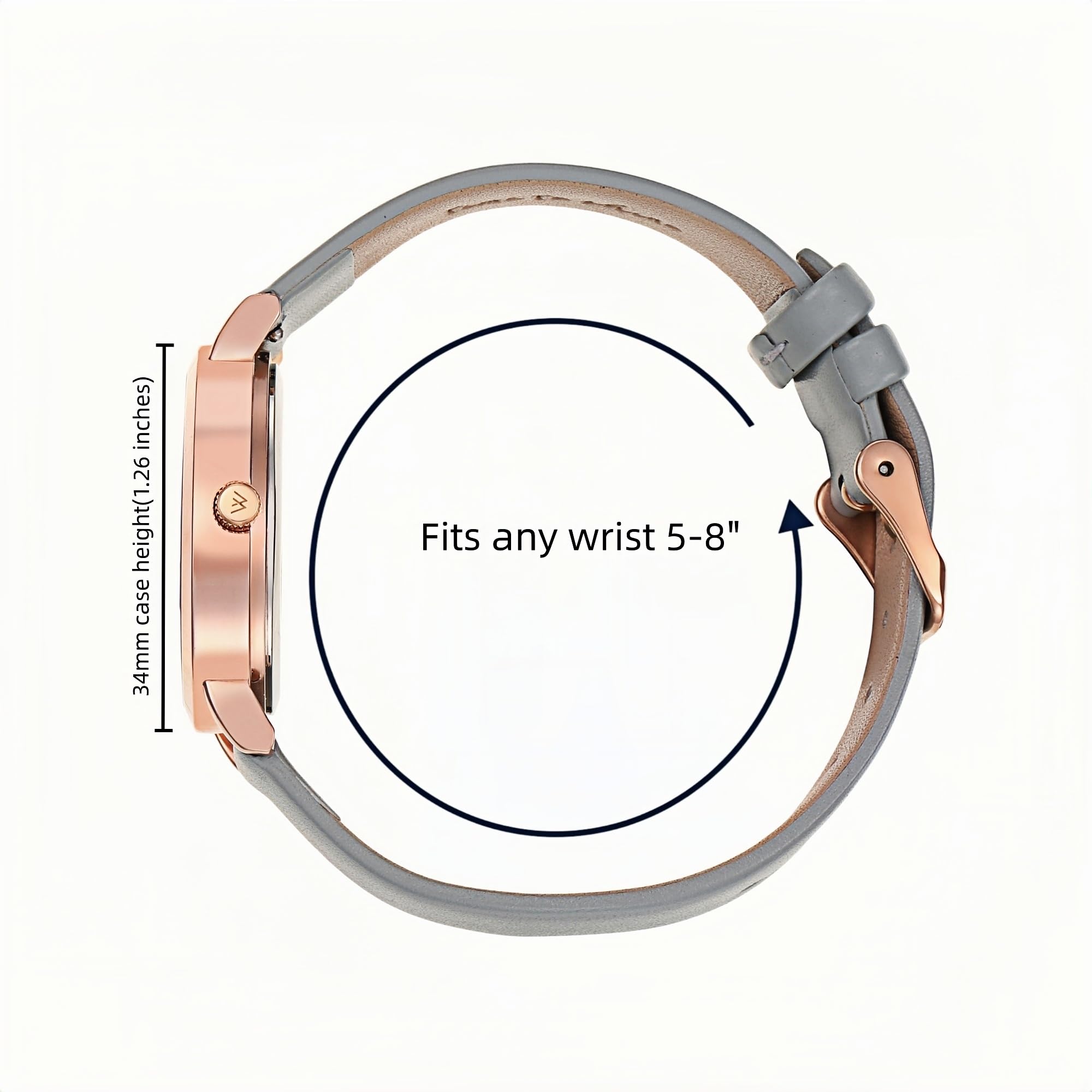 Olivia Numbers Leather Watch in Rose Gold with Grey leather band, 34mm