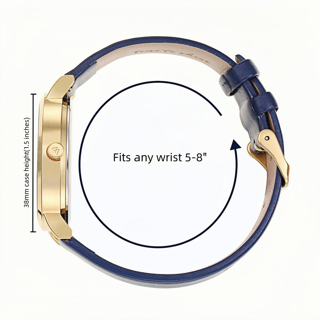 Olivia Numbers Leather Watch in Gold with Navy leather band, 38mm