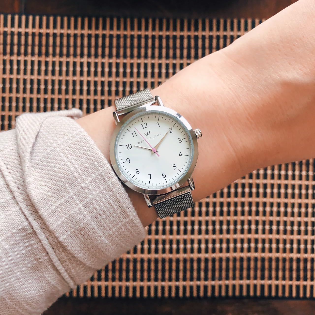 Olivia Numbers Metal Mesh Watch in Silver with Silver metal mesh band, 34mm