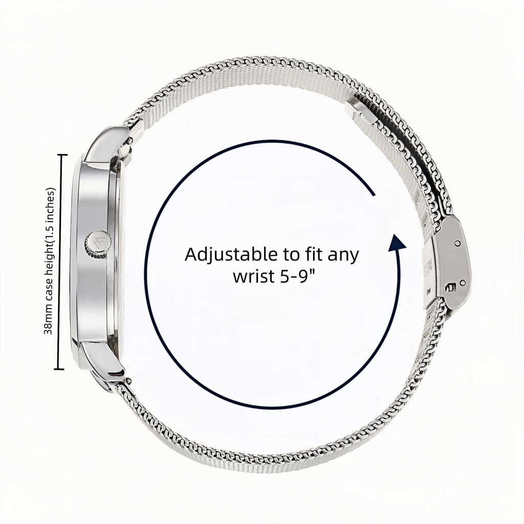 Olivia Crystal Watch in Silver with Silver metal mesh band, 38mm