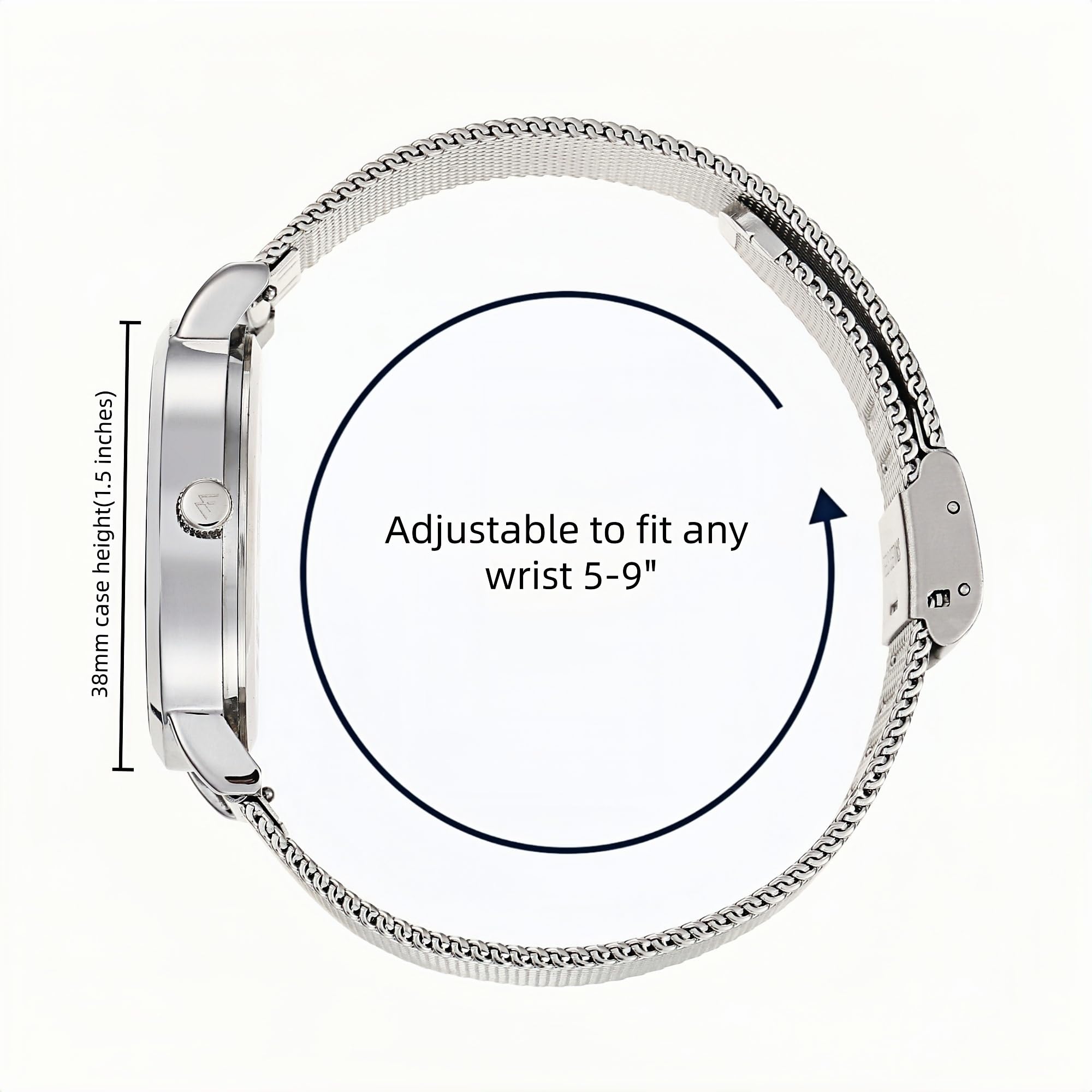 Olivia Crystal Watch in Silver with Silver metal mesh band, 38mm