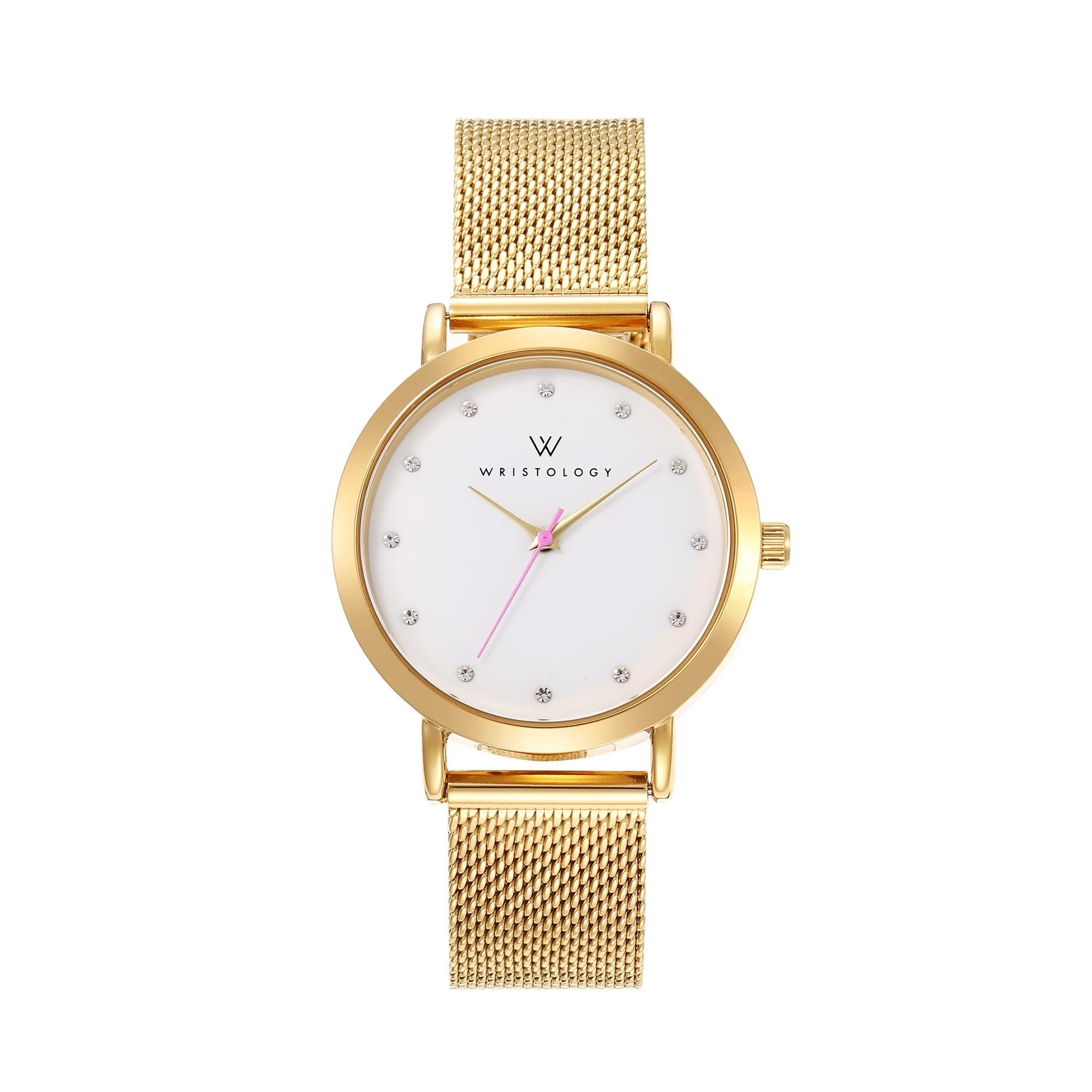 Olivia Crystal Watch in Gold with Gold metal mesh band, 34mm