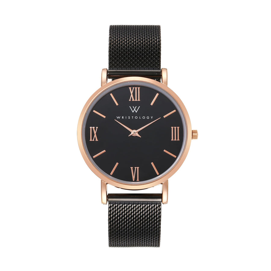 Stella Mesh Watch in Black with Black metal mesh band, 38mm