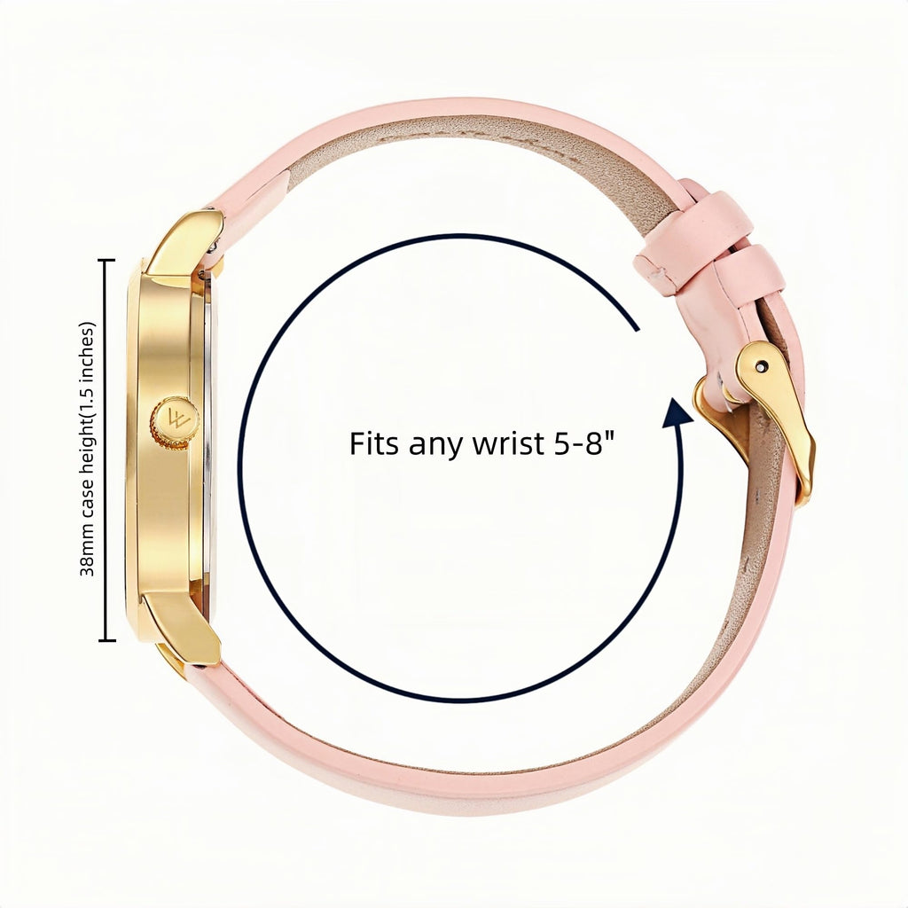 Olivia Numbers Leather Watch in Gold with Pink leather band, 38mm