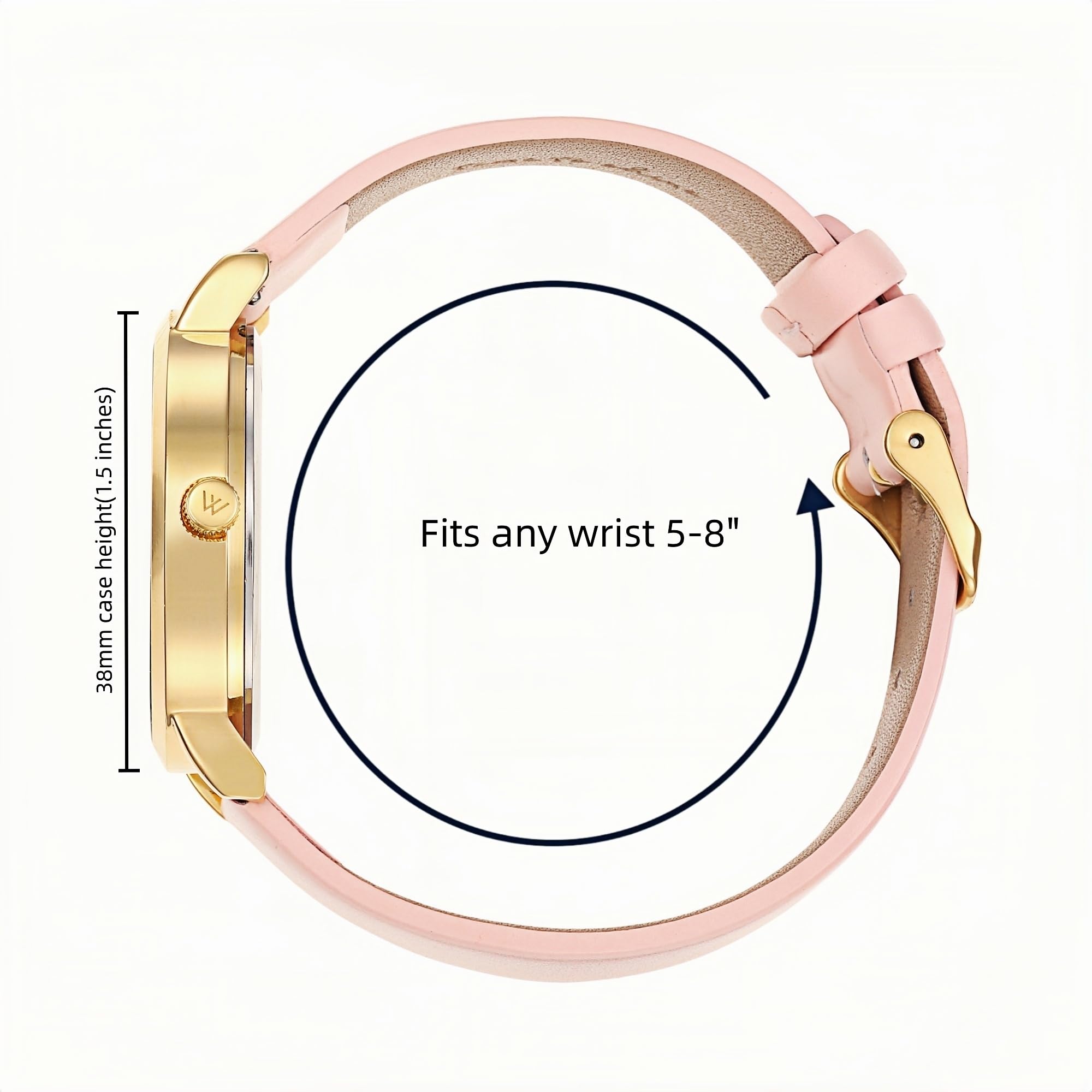 Olivia Numbers Leather Watch in Gold with Pink leather band, 38mm