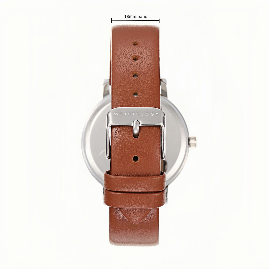 Olivia Numbers Leather Watch in Silver with Brown leather band, 38mm