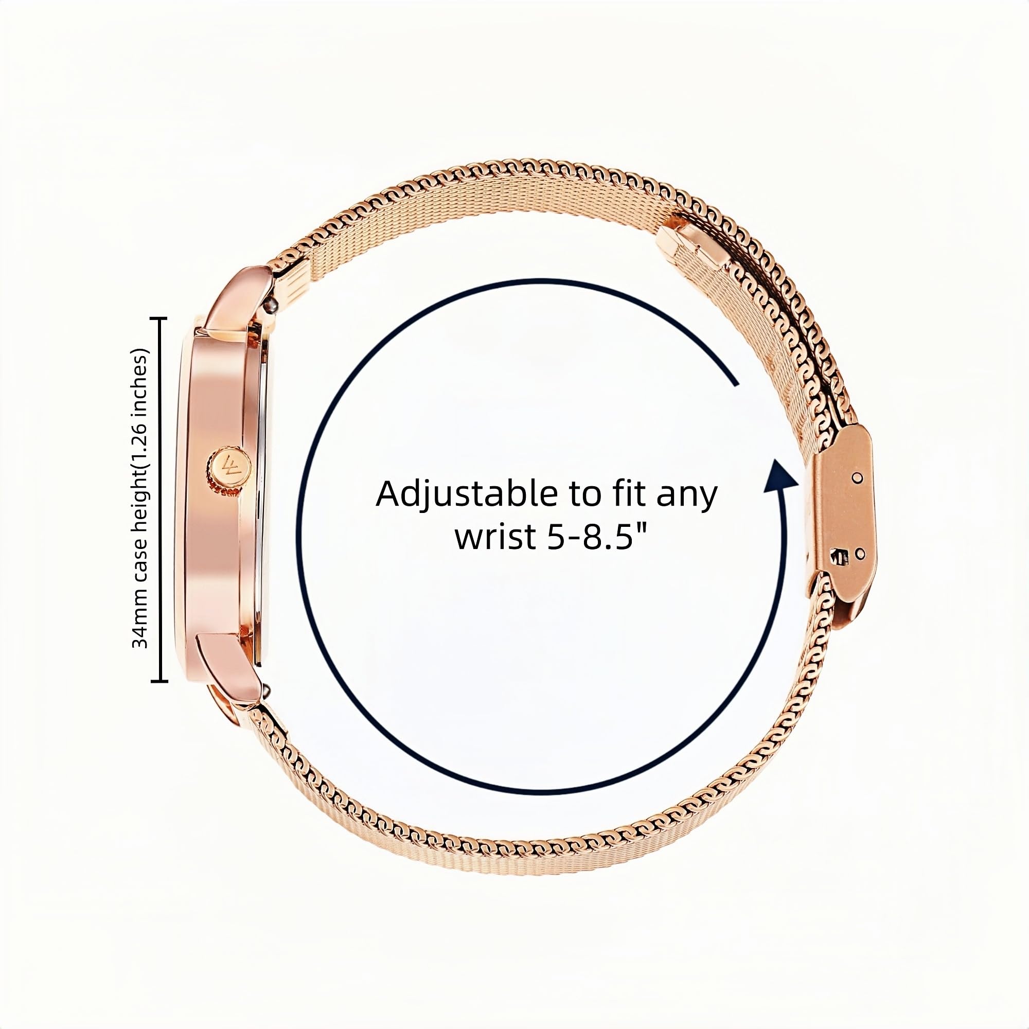 Olivia Numbers Metal Mesh Watch in Rose Gold with Rose Gold metal mesh band, 34mm