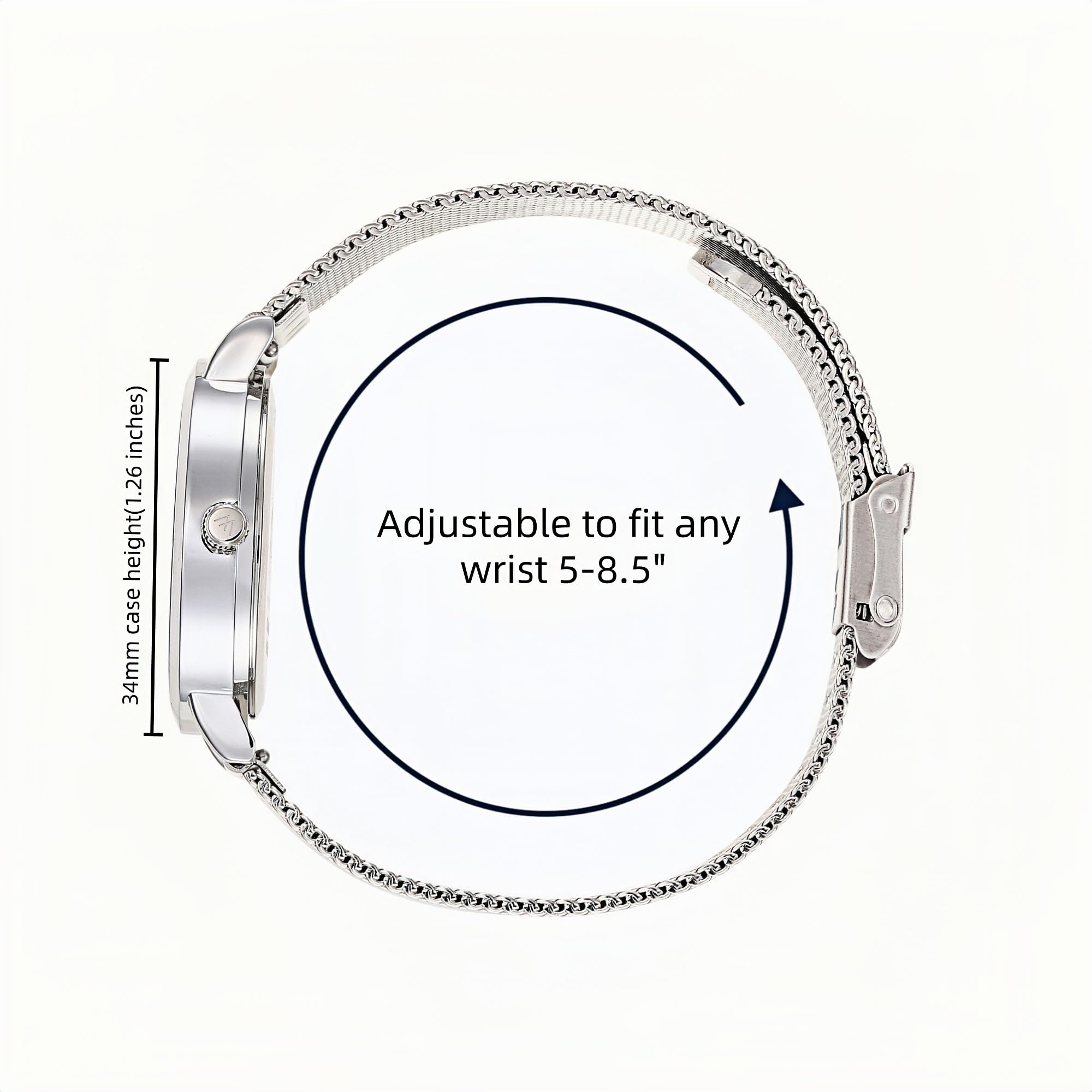 Olivia Numbers Metal Mesh Watch in Silver with Silver metal mesh band, 34mm