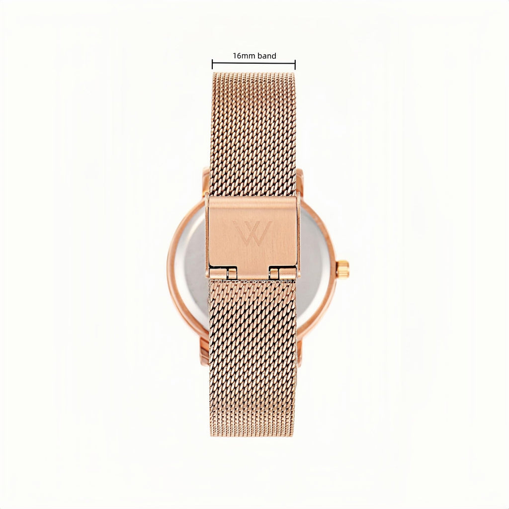 Olivia Numbers Metal Mesh Watch in Rose Gold with Rose Gold metal mesh band, 34mm