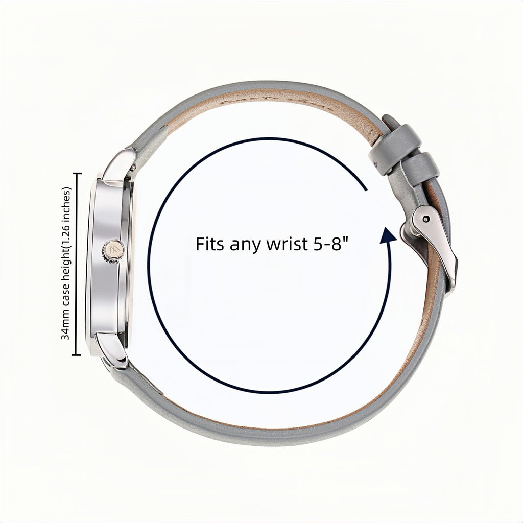 Olivia Numbers Leather Watch in Silver with Grey leather band, 34mm