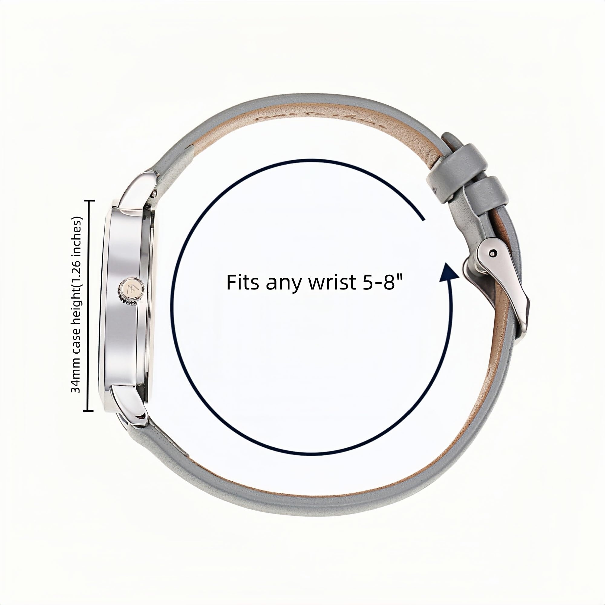 Olivia Numbers Leather Watch in Silver with Grey leather band, 34mm