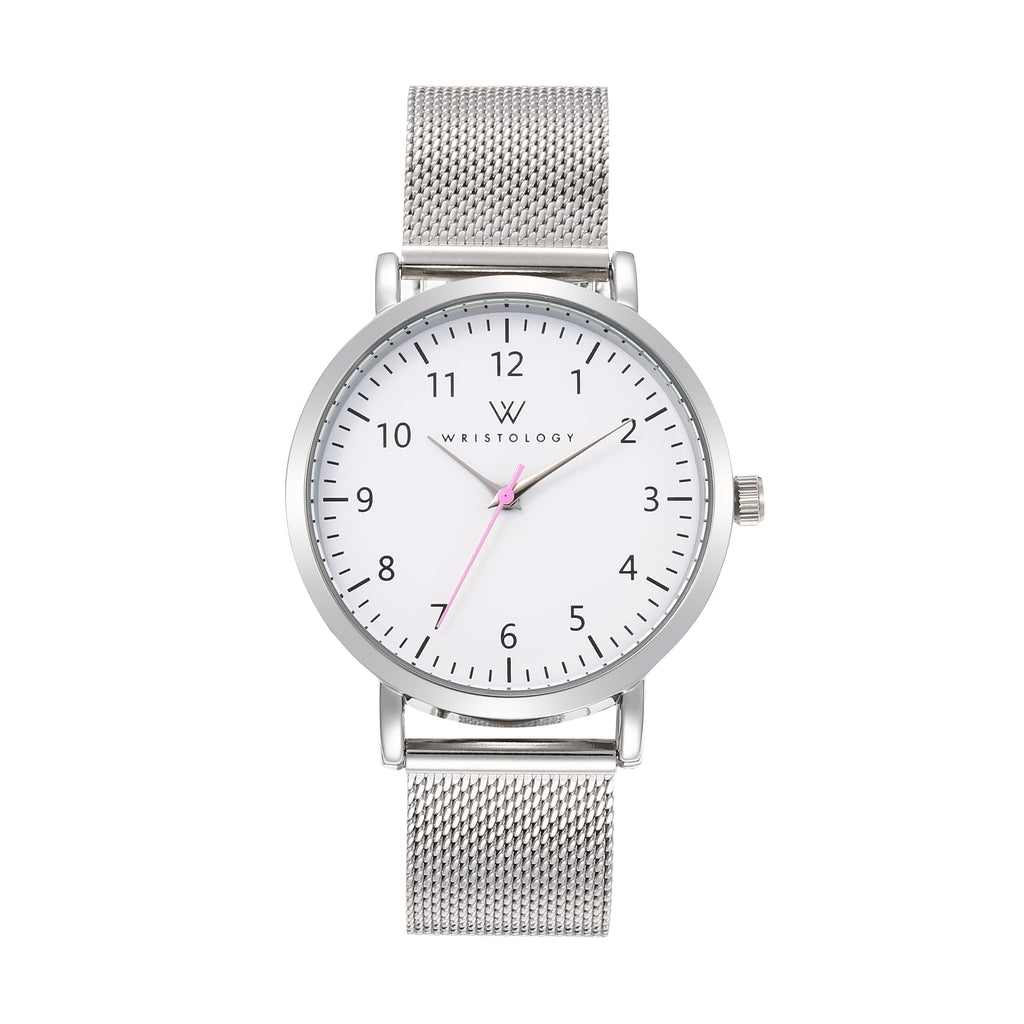 Olivia Numbers Metal Mesh Watch in Silver with Silver metal mesh band, 38mm