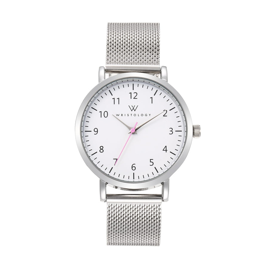 Olivia Numbers Metal Mesh Watch in Silver with Silver metal mesh band, 38mm