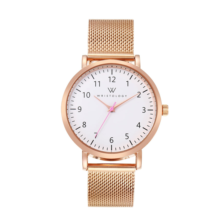 Olivia Numbers Metal Mesh Watch in Rose Gold with Rose Gold metal mesh band, 38mm