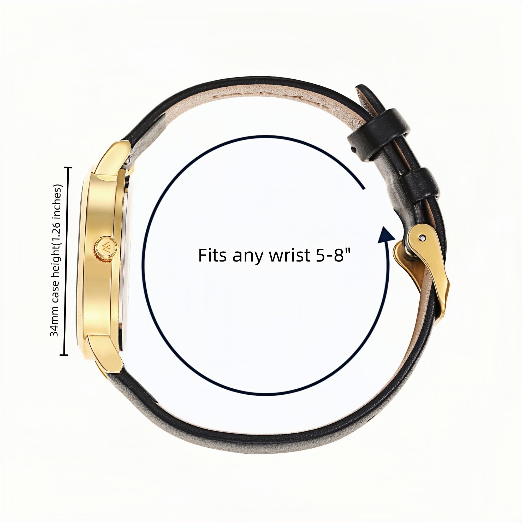 Olivia Numbers Leather Watch in Gold with Black leather band, 34mm