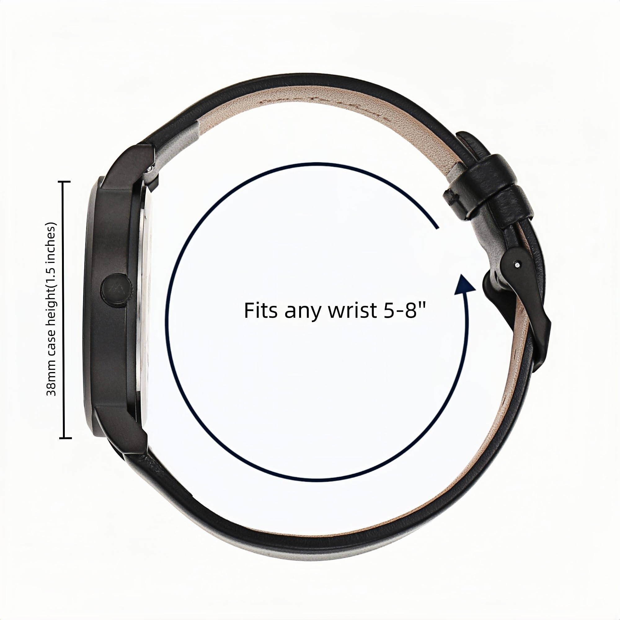 Olivia Numbers Leather Watch in Black with Black leather band, 38mm