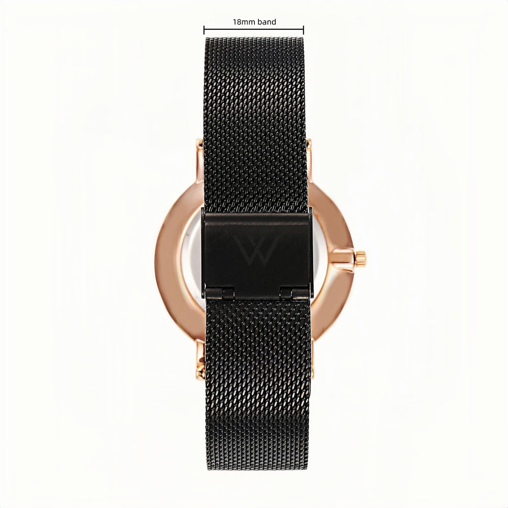 Stella Mesh Watch in Black with Black metal mesh band, 38mm