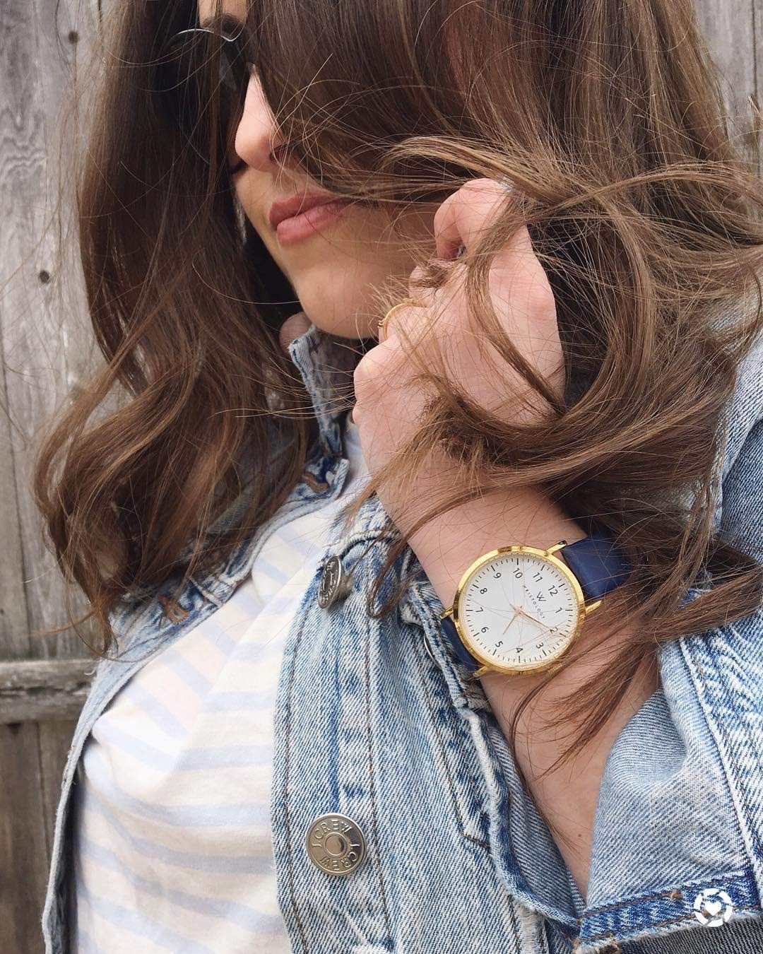 Olivia Numbers Leather Watch in Gold with Navy leather band, 38mm