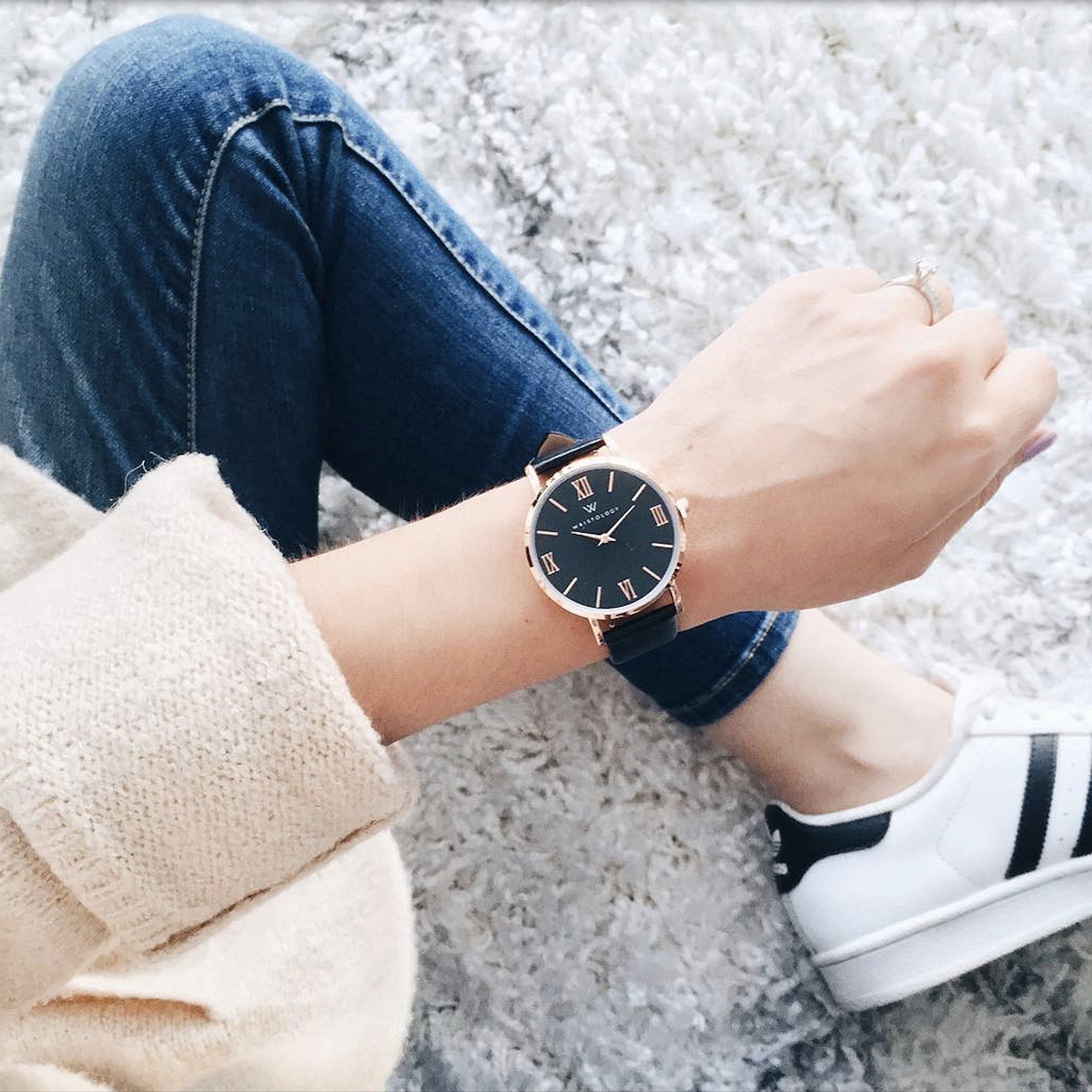 Stella Mesh Watch in Rose Gold with Black metal mesh band, 38mm